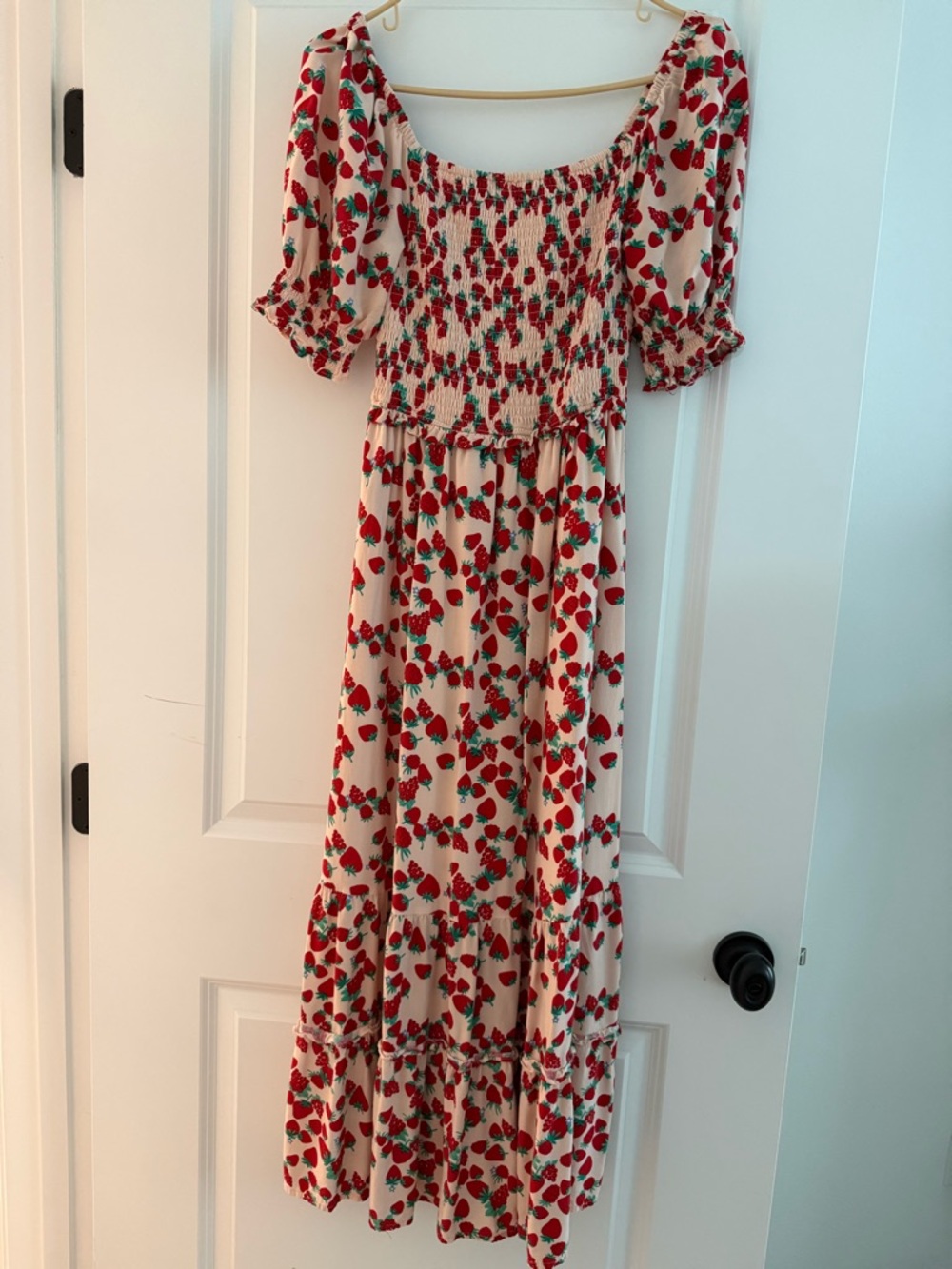 Betsey Johnson Cream Maxi Dress with Red Strawberry Print